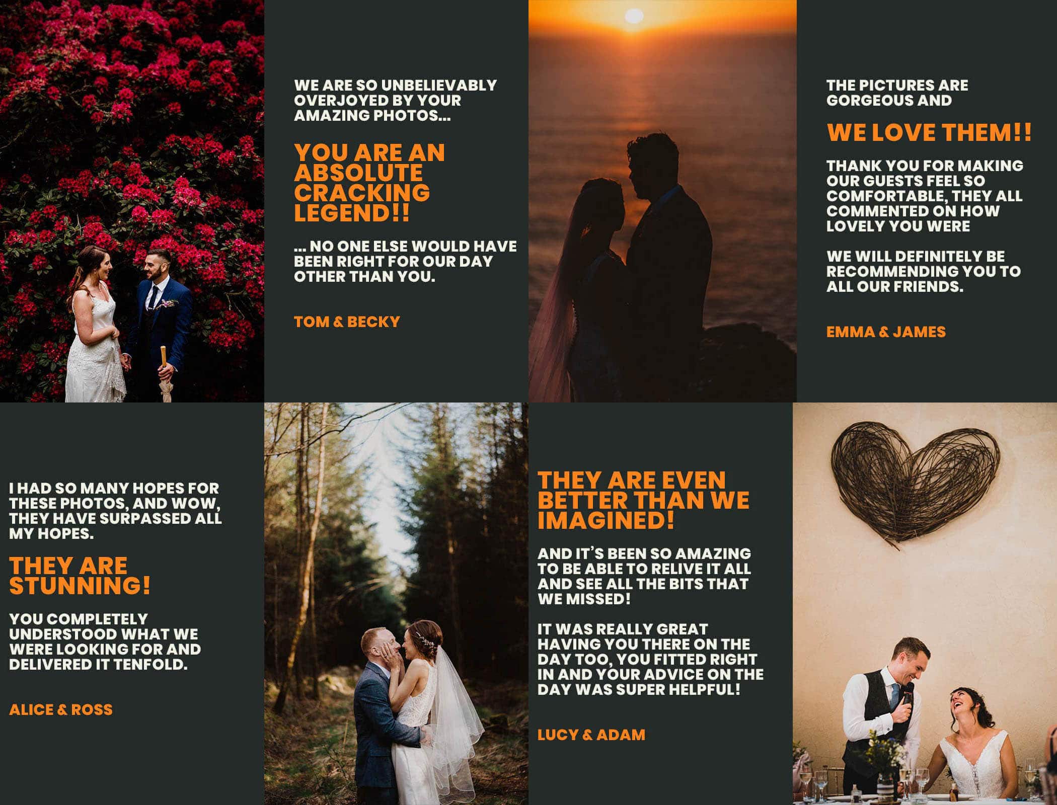 Great feedback for wedding photography